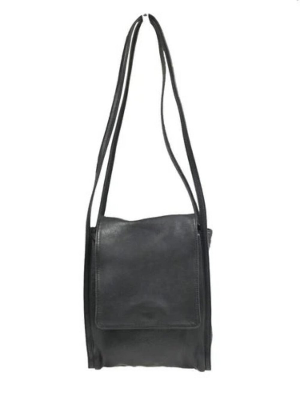 LOEWE Logo Anagram Flap Shoulder Hand Bag Leather Black GHW 68KD794